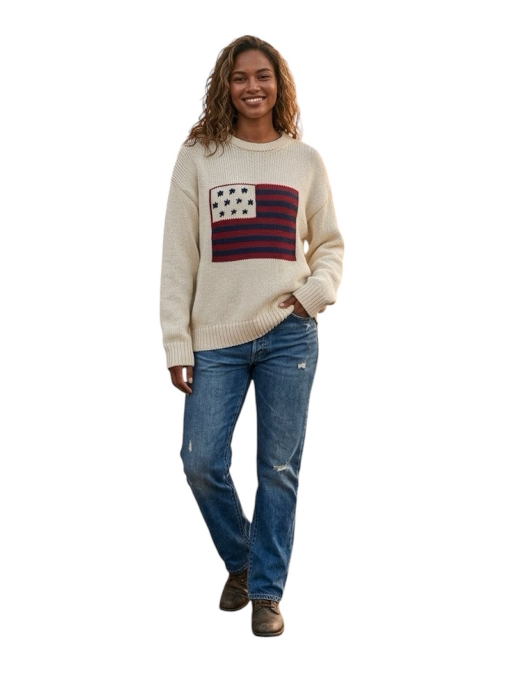 Vintage American Flag Knit Sweater American Outpost Womens Size Large